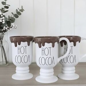 Rae Dunn HOT COCOA Chocolate Drip Pedestal Mugs - Set of 3